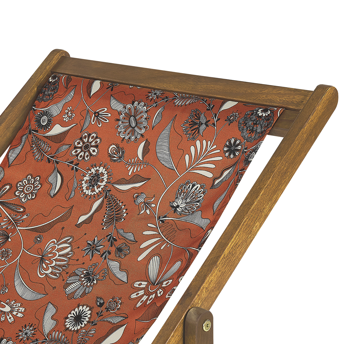 Liegestuhl Akazienholz hellbraun Textil weiss / rot Pflanzenmotiv 2er Set ANZIO