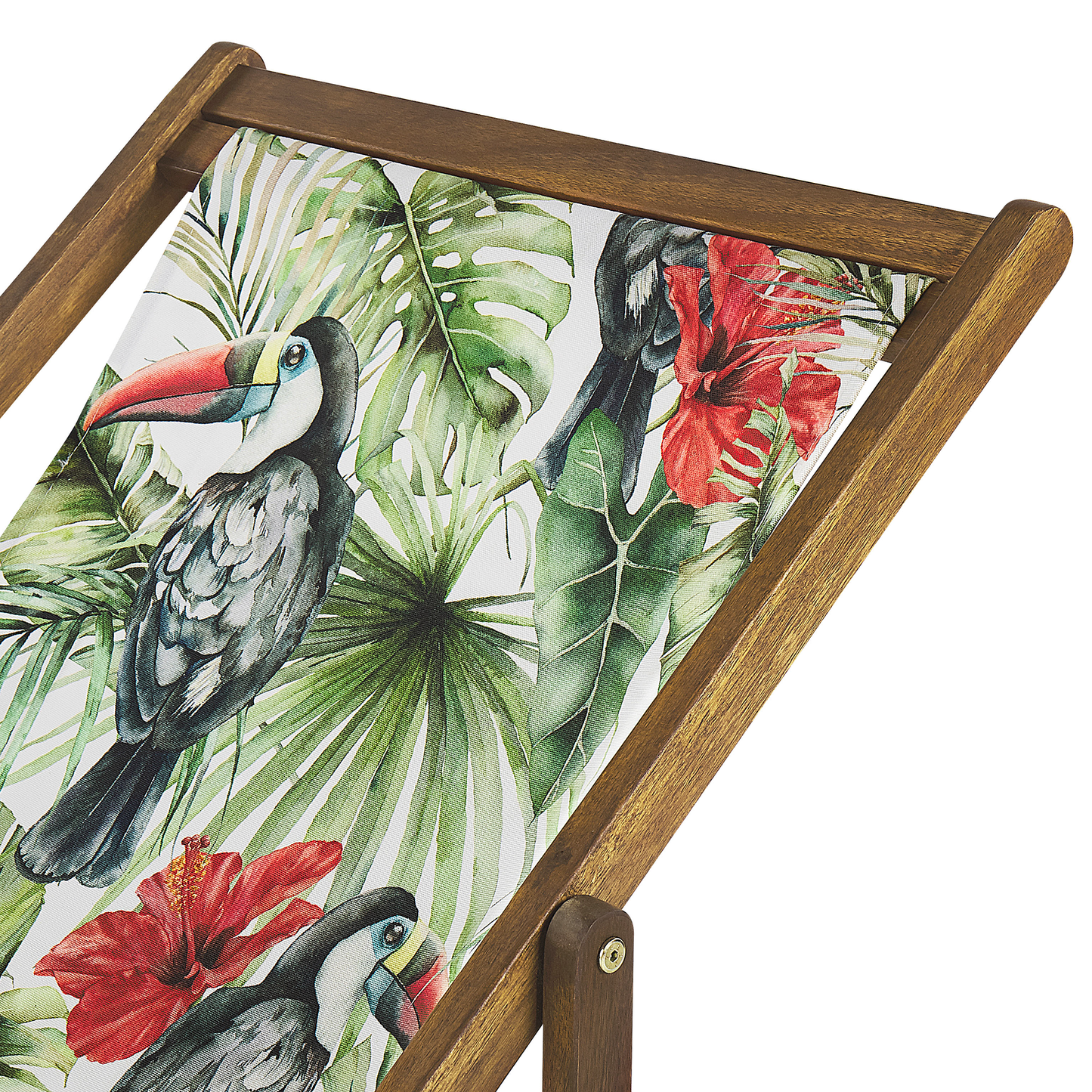 Liegestuhl Akazienholz hellbraun Textil weiss / mehrfarbig Tukanmotiv 2er Set ANZIO