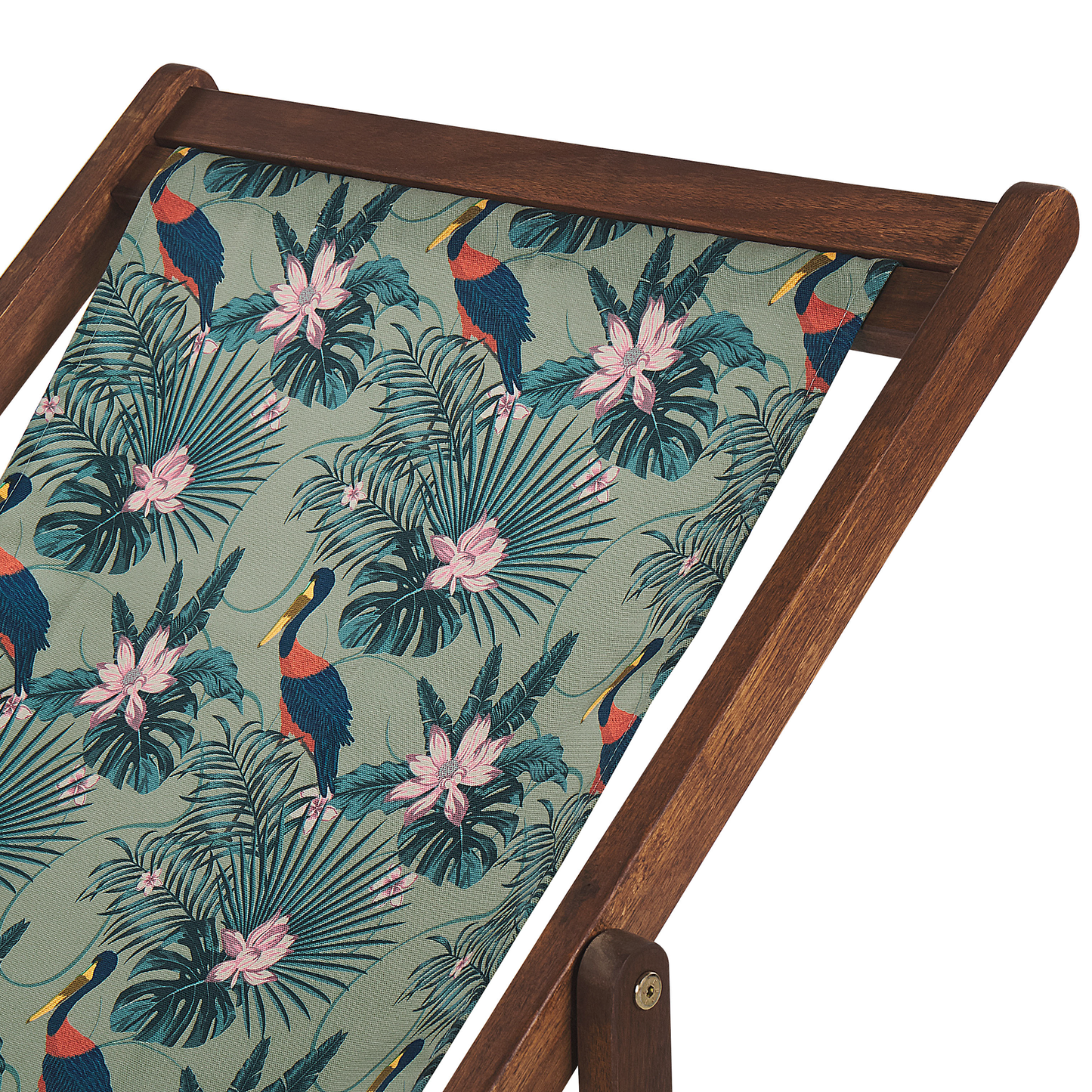 Liegestuhl Akazienholz dunkelbraun Textil weiss / bunt Pelikanmotiv 2er Set ANZIO