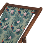 Liegestuhl Akazienholz dunkelbraun Textil weiss / bunt Pelikanmotiv 2er Set ANZIO