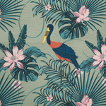 Liegestuhl Akazienholz dunkelbraun Textil weiss / bunt Pelikanmotiv 2er Set ANZIO