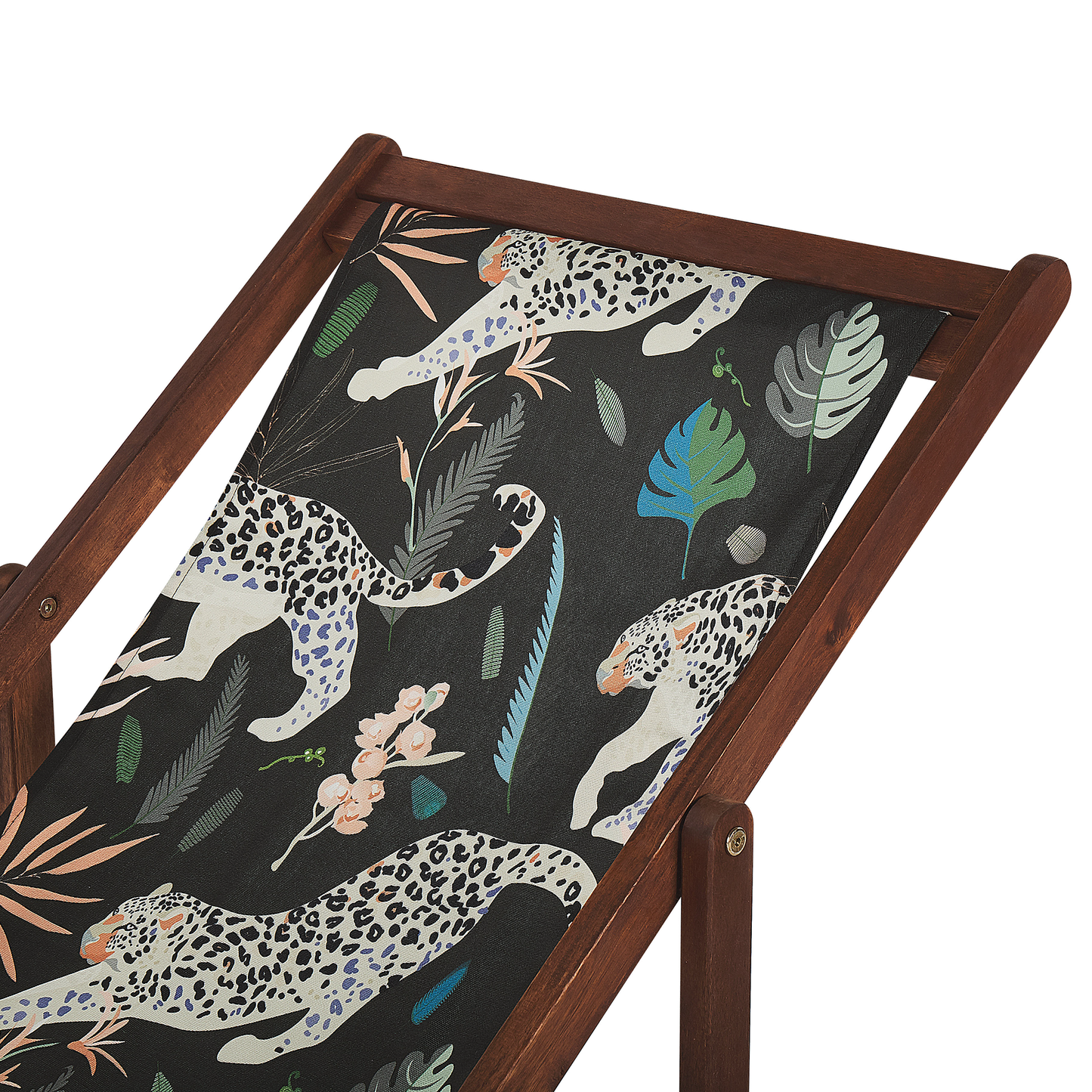 Liegestuhl Akazienholz dunkelbraun Textil weiss / schwarz Gepardenmotiv 2er Set ANZIO
