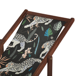 Liegestuhl Akazienholz dunkelbraun Textil weiss / schwarz Gepardenmotiv 2er Set ANZIO