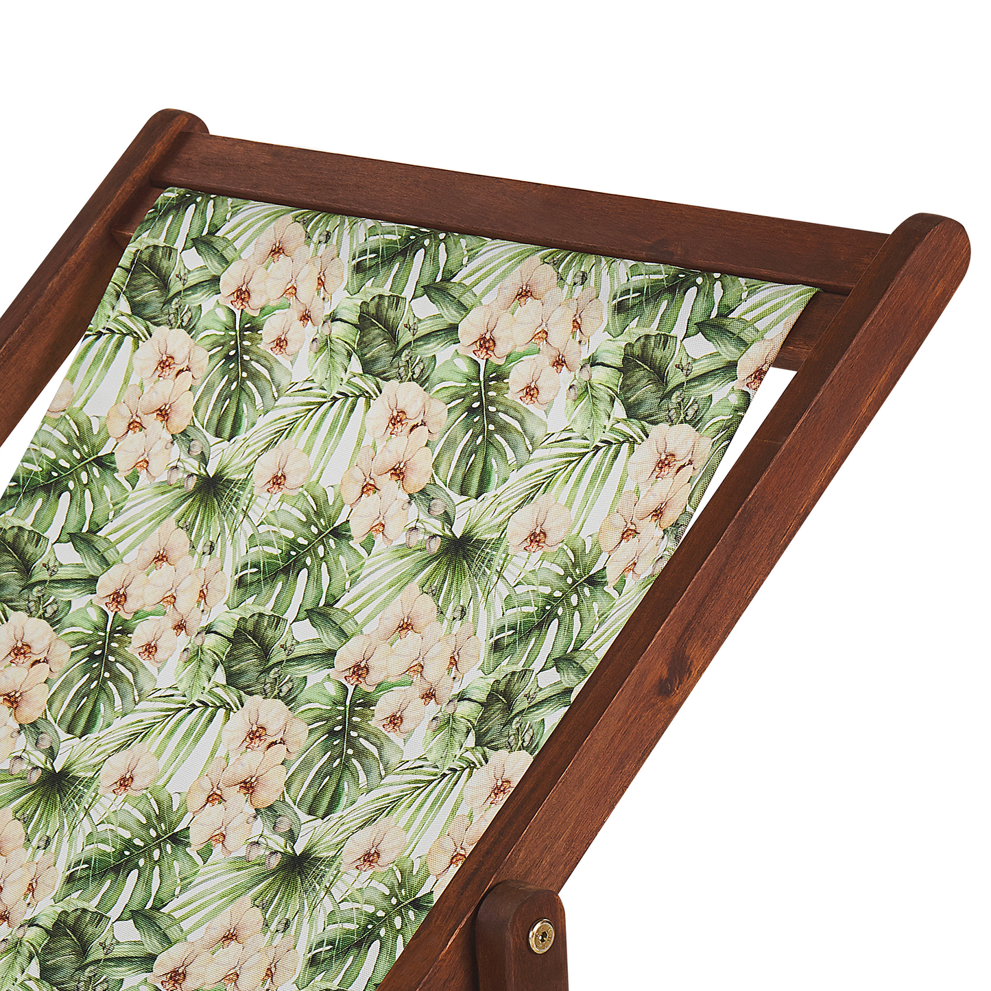 Liegestuhl Akazienholz dunkelbraun Textil weiss / grün Blumenmuster 2er Set ANZIO