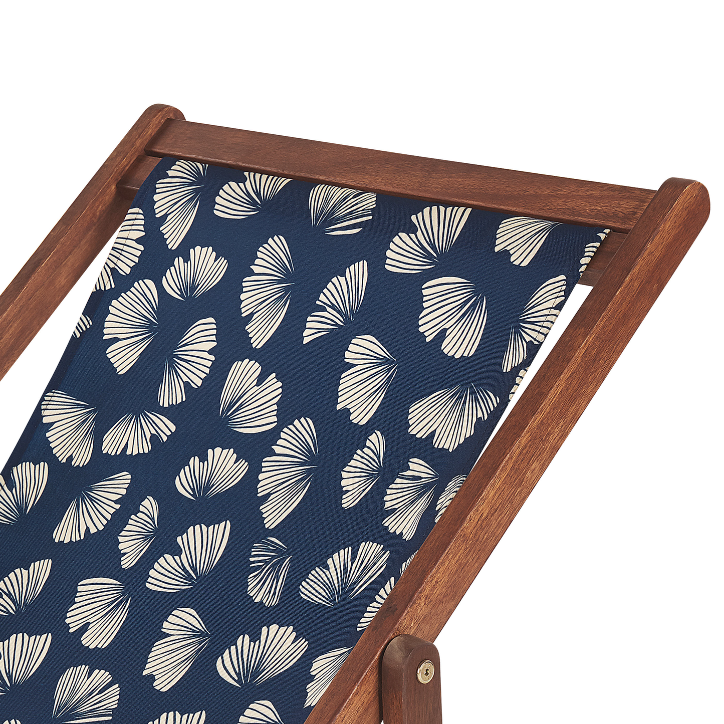 Liegestuhl Akazienholz dunkelbraun Textil weiss / marineblau Blumenmuster 2er Set ANZIO