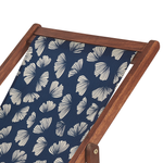 Liegestuhl Akazienholz dunkelbraun Textil weiss / marineblau Blumenmuster 2er Set ANZIO