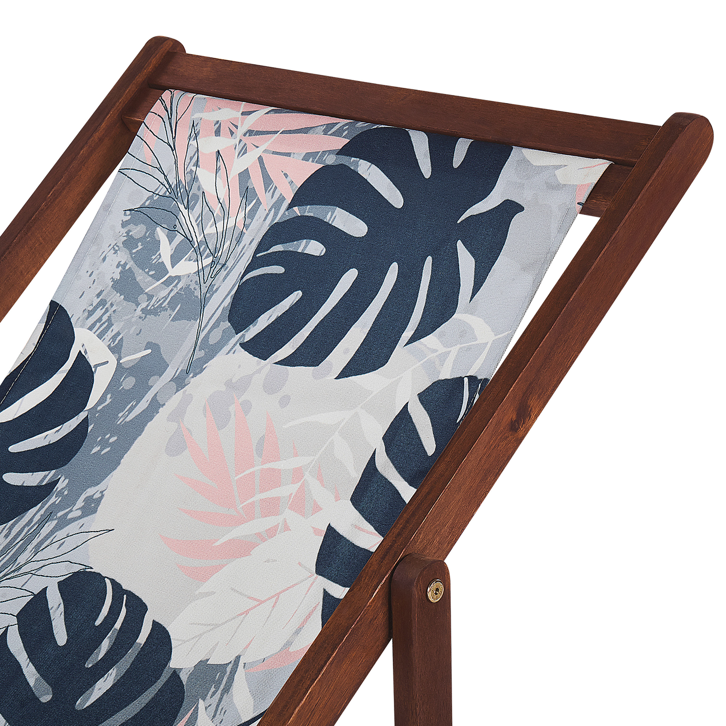 Liegestuhl Akazienholz dunkelbraun Textil weiss / mehrfarbig Blättermotiv 2er Set ANZIO