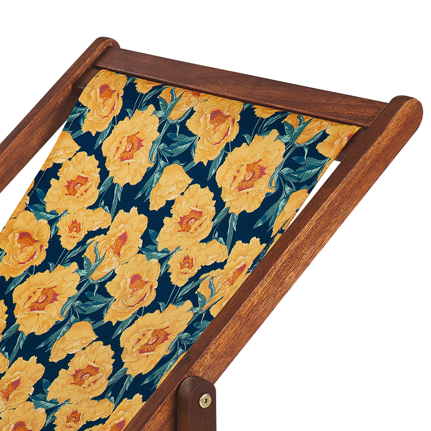 Liegestuhl Akazienholz dunkelbraun Textil weiss / mehrfarbig Blumenmuster 2er Set ANZIO