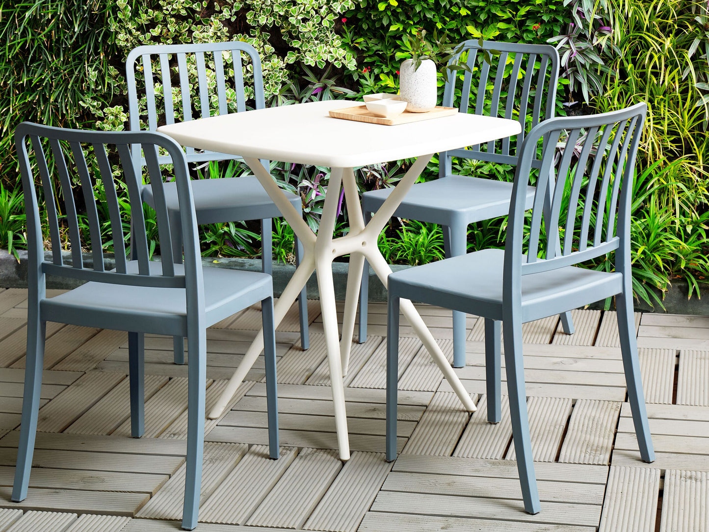 Gartenstuhl 4er Set SERSALE Kunststoff Blau