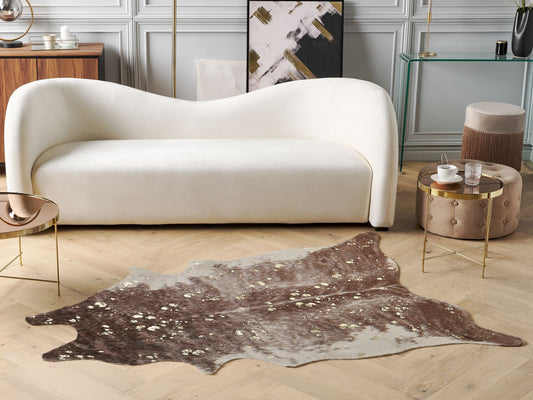 Kunstfell-Teppich Kuh braun / beige mit goldenen Sprenkeln 130 x 170 cm BOGONG