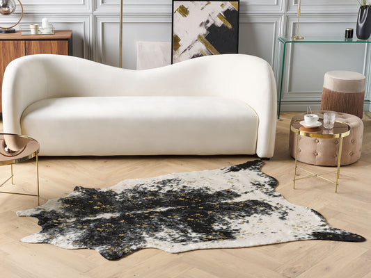 Kunstfell-Teppich Kuh schwarz / weiss mit goldenen Sprenkeln 150 x 200 cm BOGONG