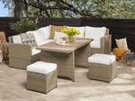 Lounge Set mit Tisch und Ottomane 5-Sitzer BARDI linksseitig inkl. Kissen Polyrattan Braun