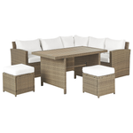 Lounge Set mit Tisch und Ottomane 5-Sitzer BARDI linksseitig inkl. Kissen Polyrattan Braun