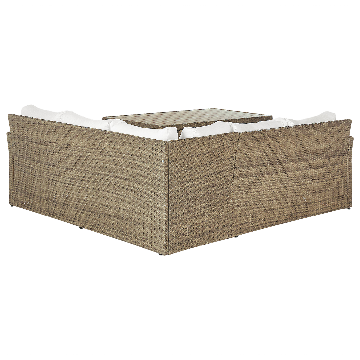 Lounge Set mit Tisch und Ottomane 5-Sitzer BARDI linksseitig inkl. Kissen Polyrattan Braun