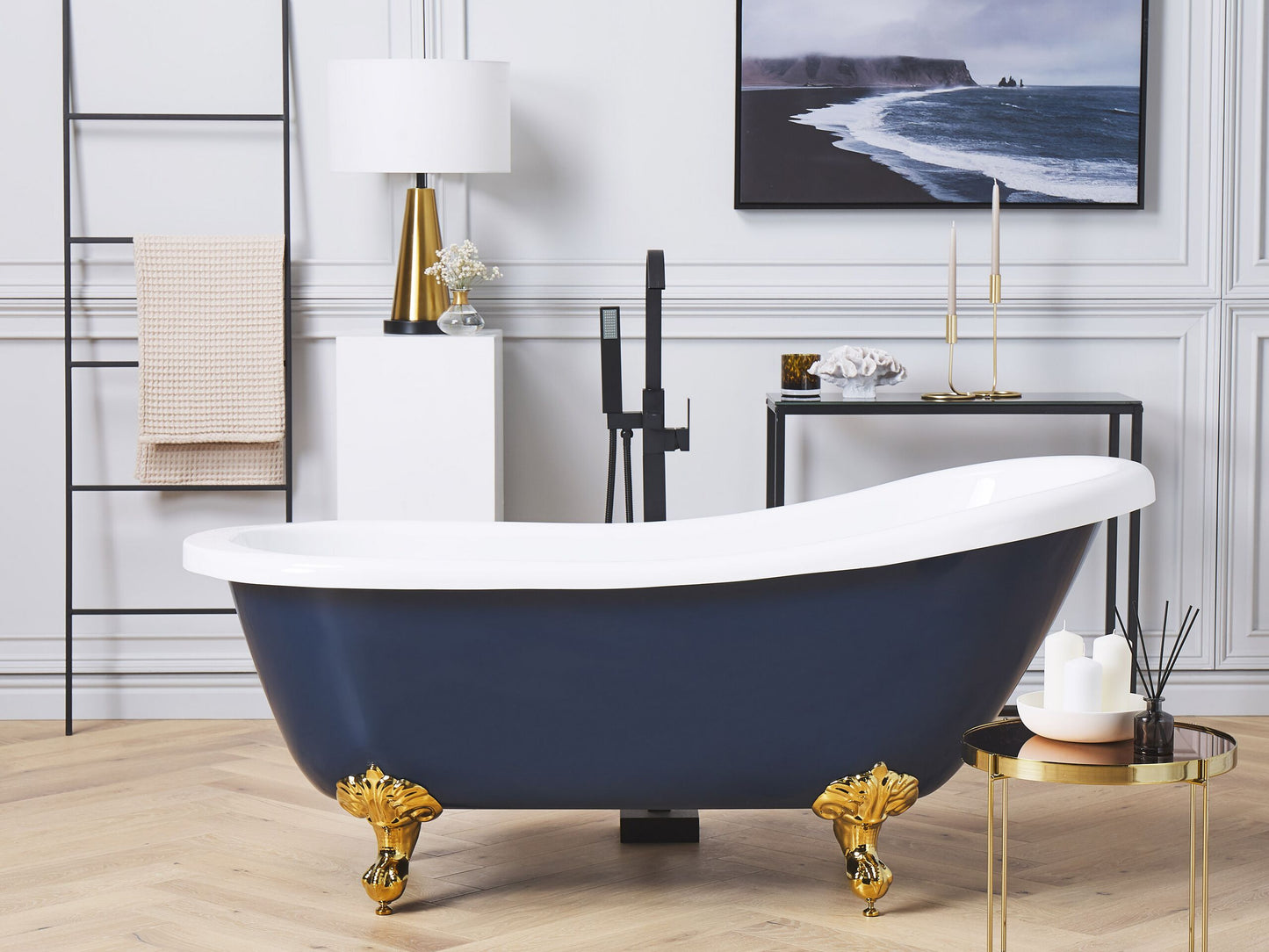 Badewanne freistehend blau / weiss oval 153 x 77 cm CAYMAN