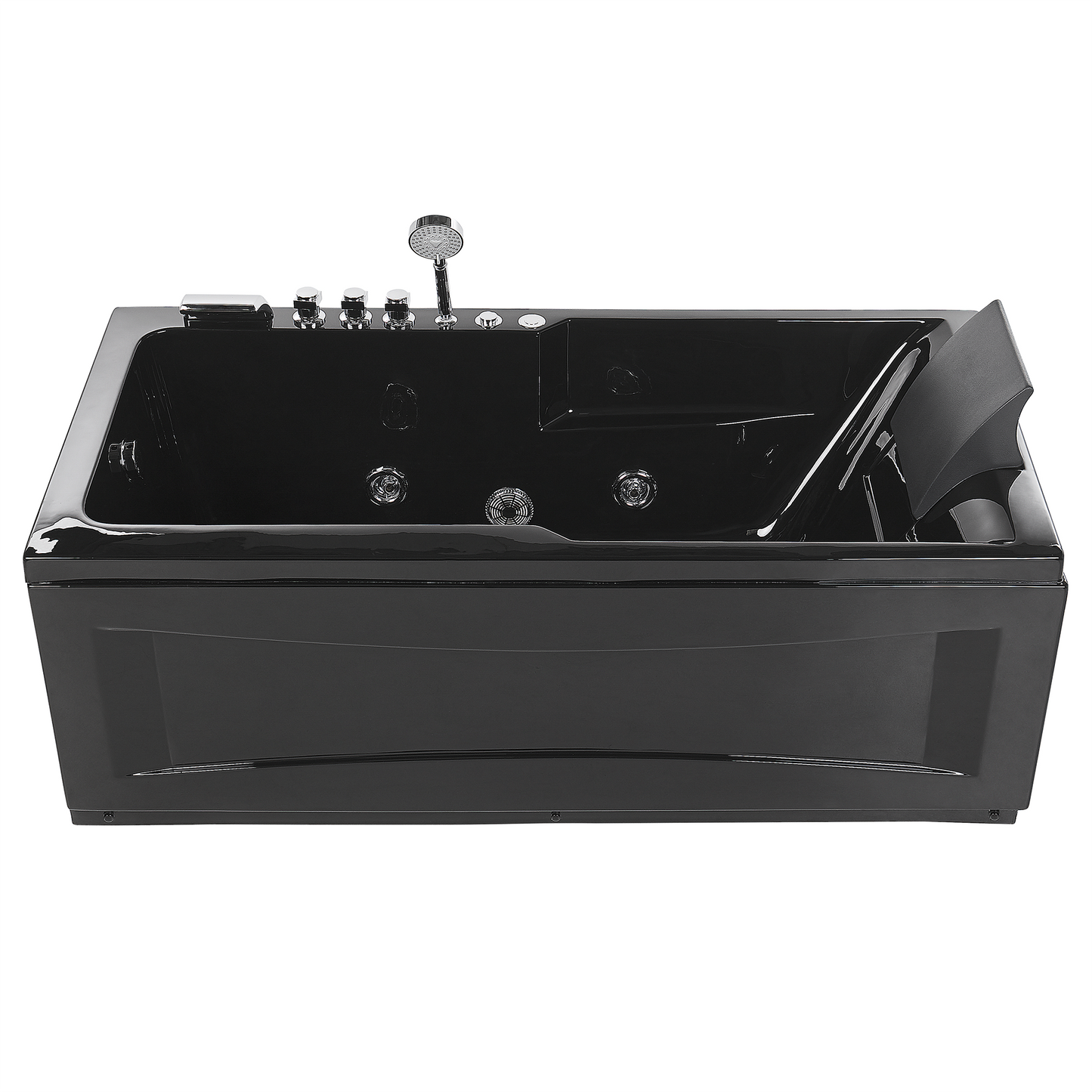 Whirlpool Badewanne schwarz rechteckig mit LED 169 x 81 cm rechts ARTEMISA