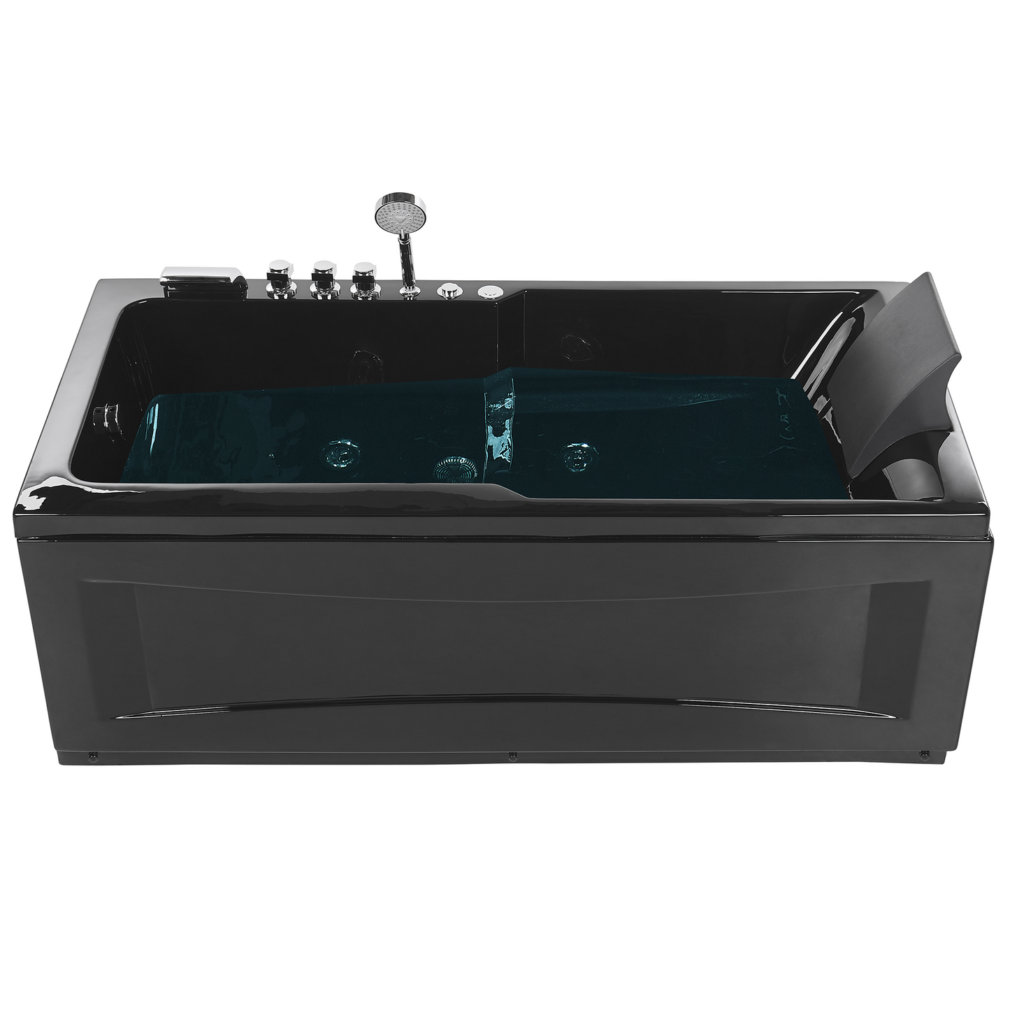 Whirlpool Badewanne schwarz rechteckig mit LED 169 x 81 cm rechts ARTEMISA