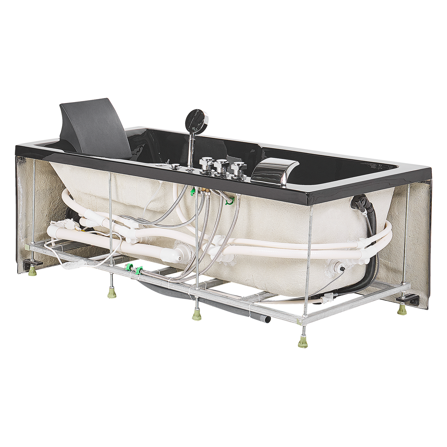 Whirlpool Badewanne schwarz rechteckig mit LED 169 x 81 cm rechts ARTEMISA