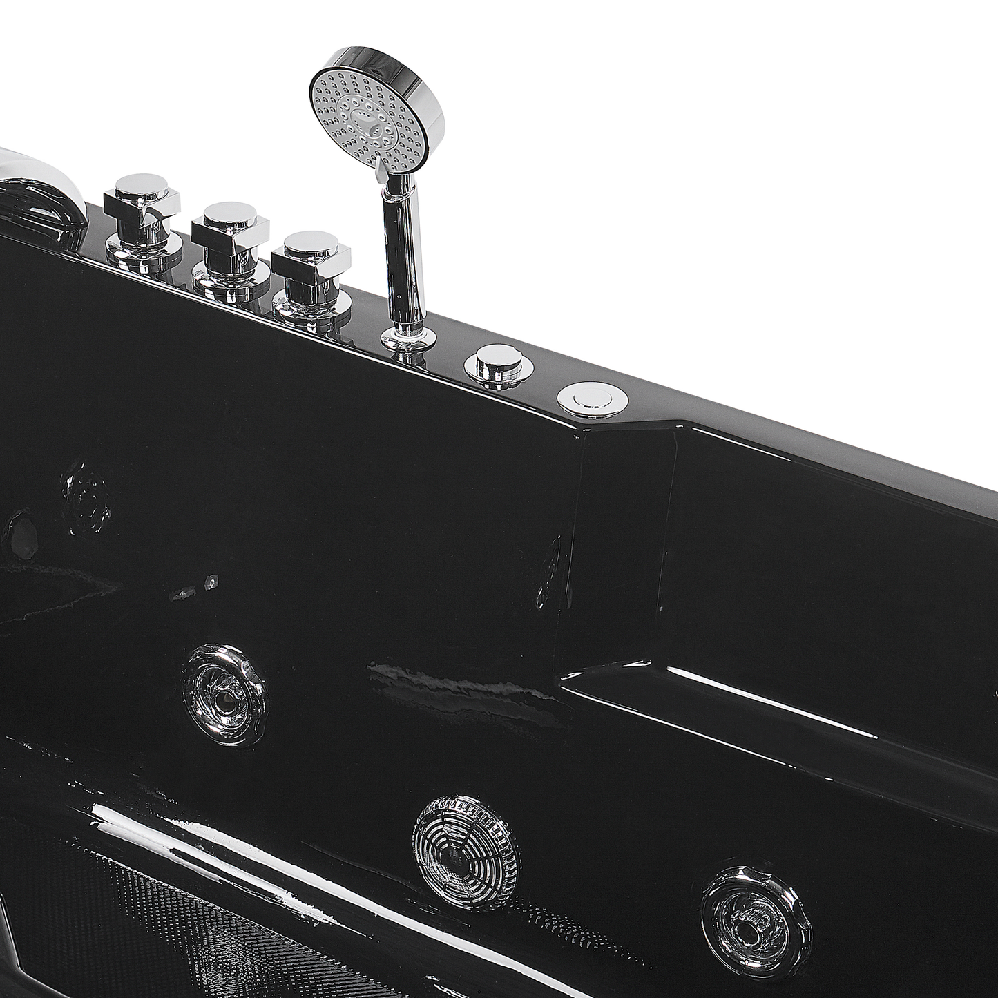 Whirlpool Badewanne schwarz rechteckig mit LED 169 x 81 cm rechts ARTEMISA