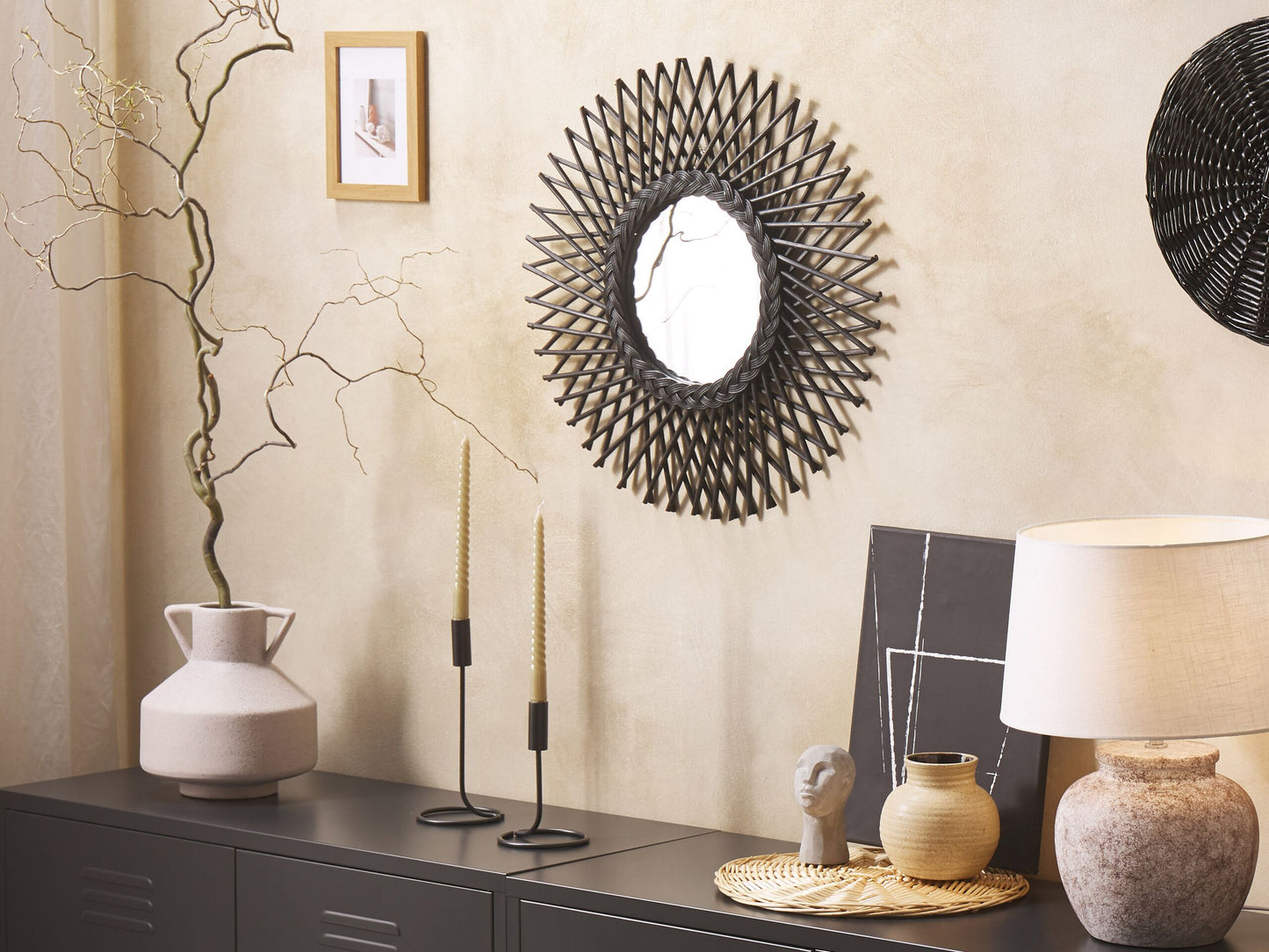 Wandspiegel TAGOLU 60 cm 60 cm Rattan Schwarz