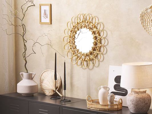 Wandspiegel BABAI 60 cm 60 cm Rattan Naturfarben