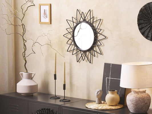 Wandspiegel AROEK 61 cm 61 cm Rattan Schwarz