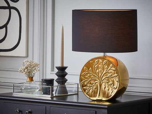Tischlampe gold 48 cm Trommelform KHERLEN