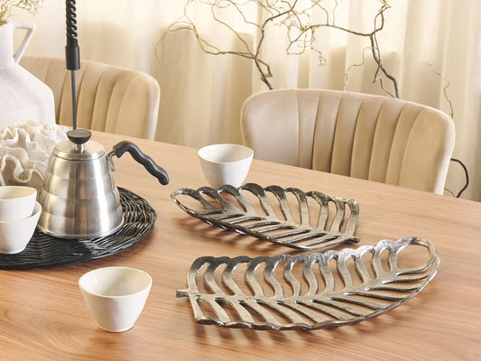 Dekoschale Aluminium silber Monstera Blätter 2er Set AMNISOS