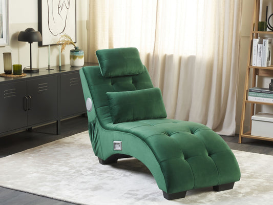 Chaiselongue Samtstoff mit Bluetooth Lautsprecher USB-Port smaragdgrün SIMORRE