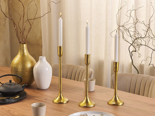 Kerzenständer 3er Set ZIMBABWE Metall 36 cm Gold