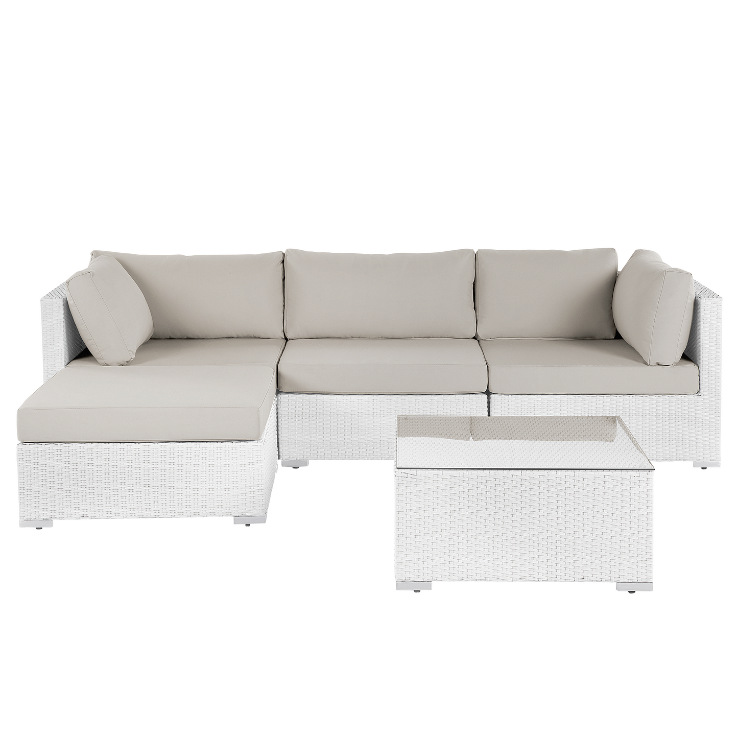 Garten Ecksofa mit Tisch 4-Sitzer SANO II linksseitig modular Polyrattan Weiss
