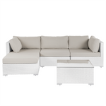 Garten Ecksofa mit Tisch 4-Sitzer SANO II linksseitig modular Polyrattan Weiss