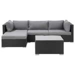 Lounge Set Linksseitig PE Rattan Schwarz SANO