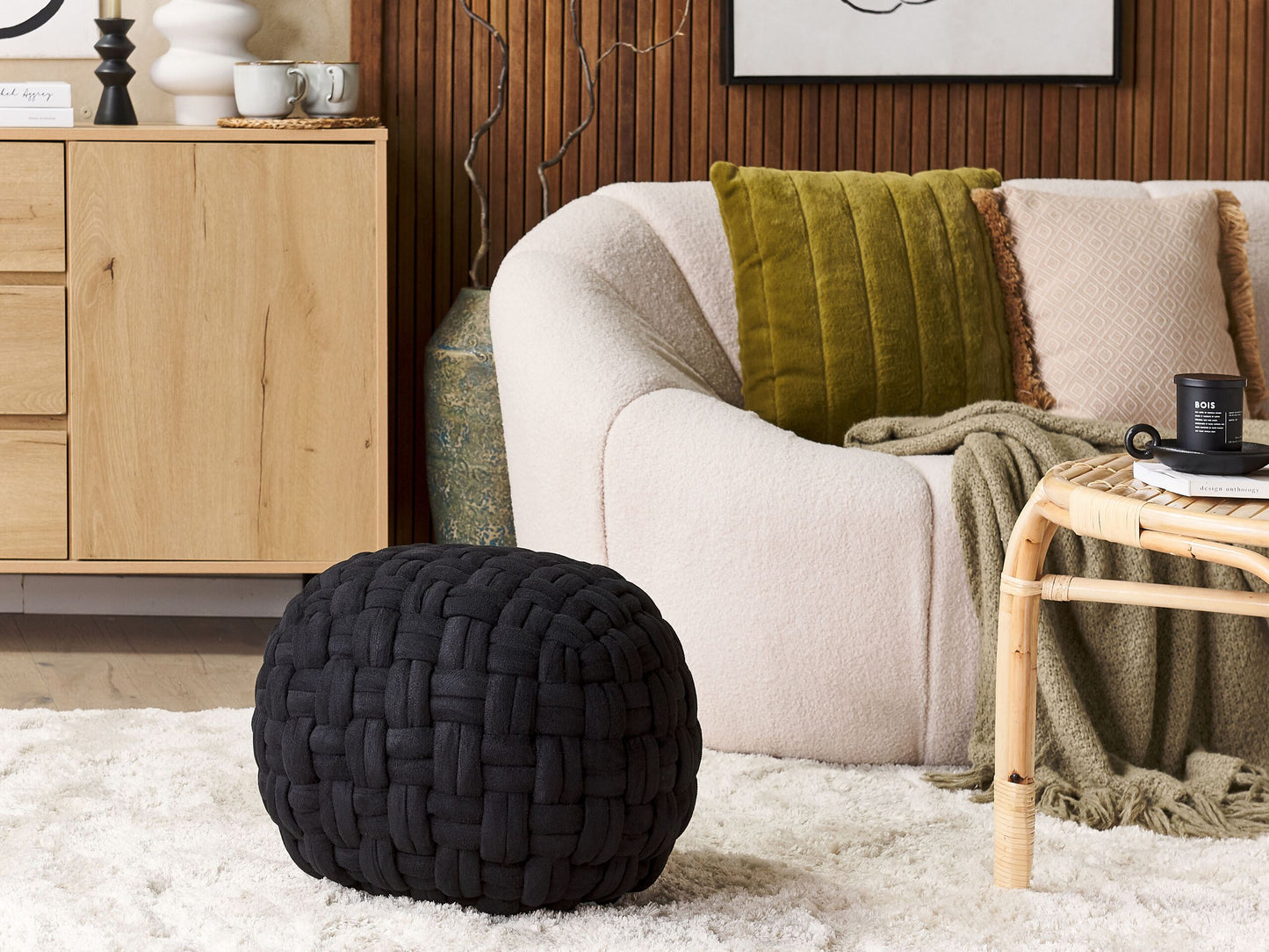 Pouf Samtstoff schwarz rund 45 x 35 cm HOPA