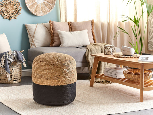 Pouf Jute / Baumwolle beige / schwarz ⌀ 46 cm DALAMA