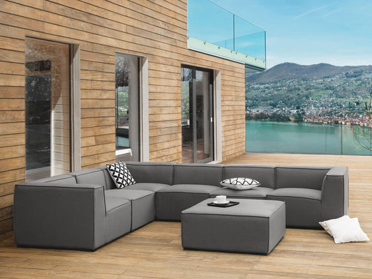 Garten Ecksofa mit Ottomane 7-Sitzer AREZZO rechtsseitig modular Grau