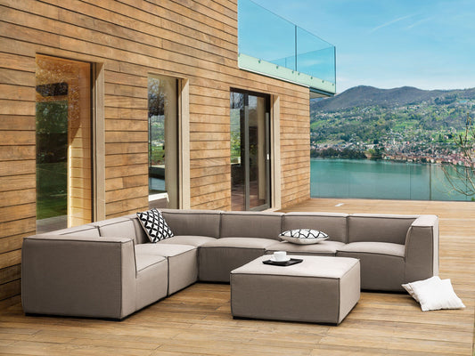 Garten Ecksofa mit Ottomane 7-Sitzer AREZZO rechtsseitig modular Beige