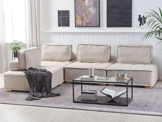 Ecksofa Polsterbezug helles Beige 4-Sitzer TIBRO