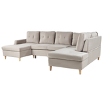 Schlafsofa U-förmig Samtstoff beige mit Stauraum LERUM