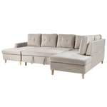 Schlafsofa U-förmig Samtstoff beige mit Stauraum LERUM