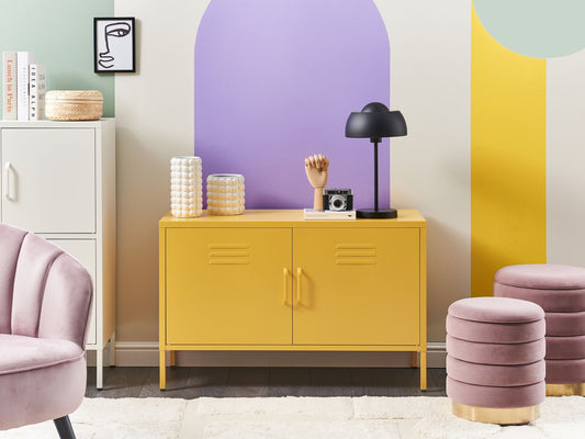 Sideboard Stahl gelb matt 2 Türen 100 cm URIA