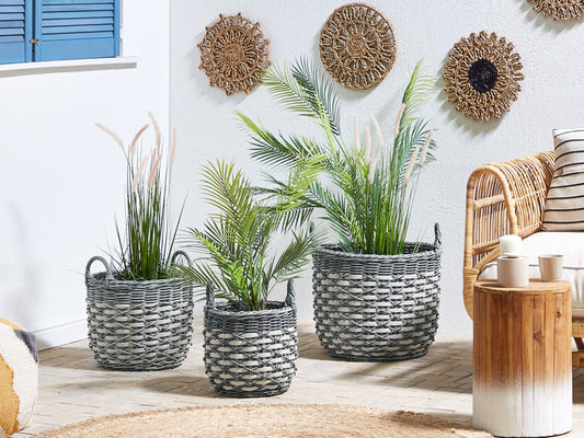 Set mit 3 Blumentöpfen GEFIRA PE Rattan 31/39/49 cm Grau