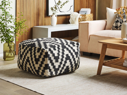 Pouf Wolle schwarz / weiss quadratisch 56 x 56 cm KNIDOS