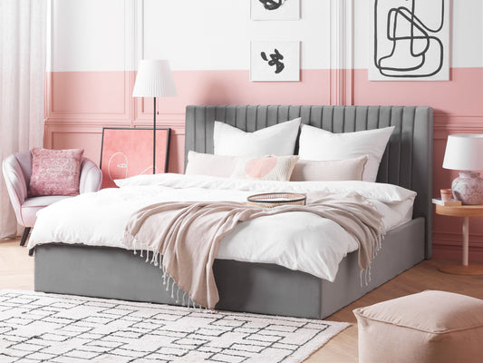 Bett mit Stauraum Samtstoff VION 180 x 200 cm Grau