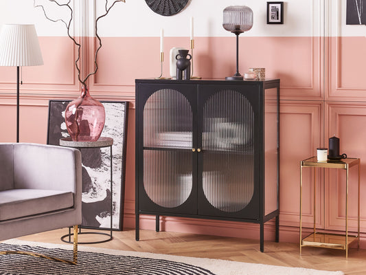 Vitrine mit Glastüren SARRE Metall 90 cm Schwarz