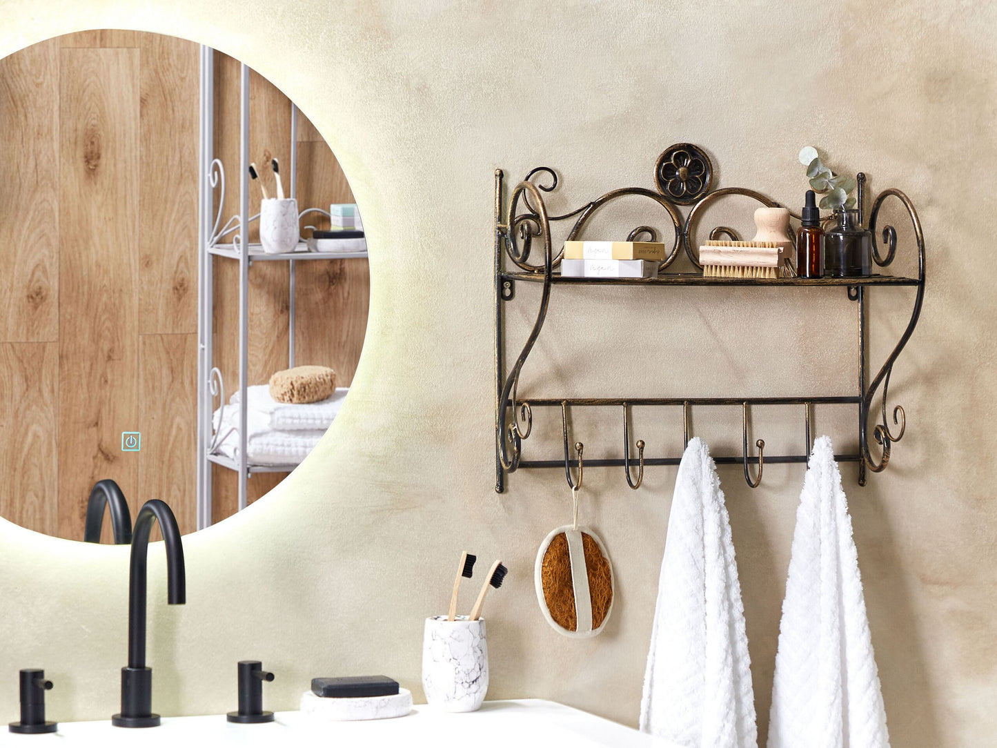 Bad Wandregal Metall Antik Optik schwarz mit Haken OSORNO