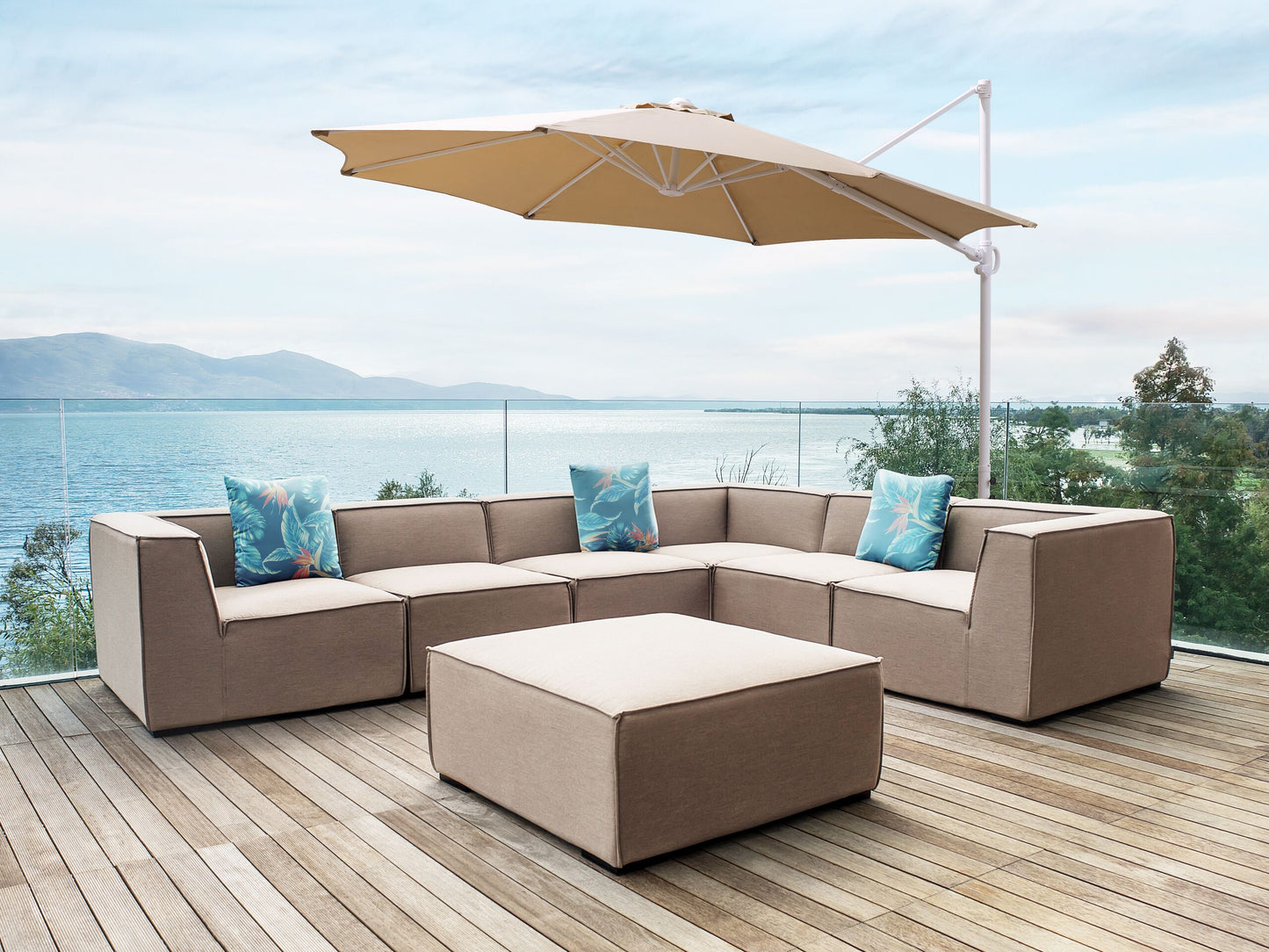 Ampelschirm ⌀ 295 cm taupe / weiss SAVONA II
