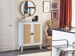 Sideboard weiss / heller Holzfarbton 2 Rattan-Türen PARTON