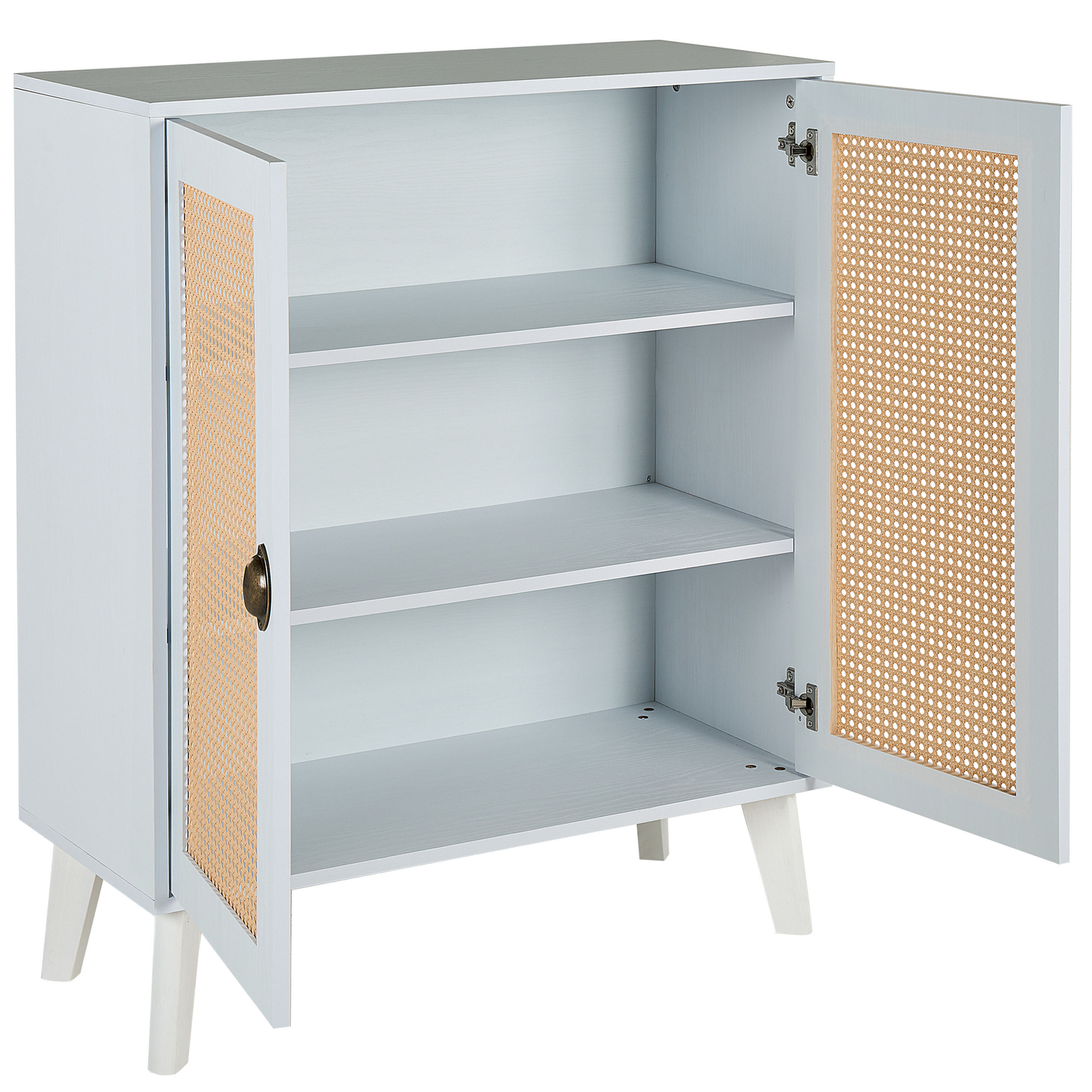 Sideboard weiss / heller Holzfarbton 2 Rattan-Türen PARTON