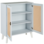 Sideboard weiss / heller Holzfarbton 2 Rattan-Türen PARTON